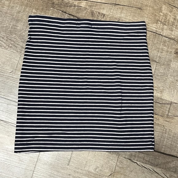 H&M Mini Skirt XS Straight Fitted Striped Cotton Blend Jersey Stretch Navy - Picture 2 of 7